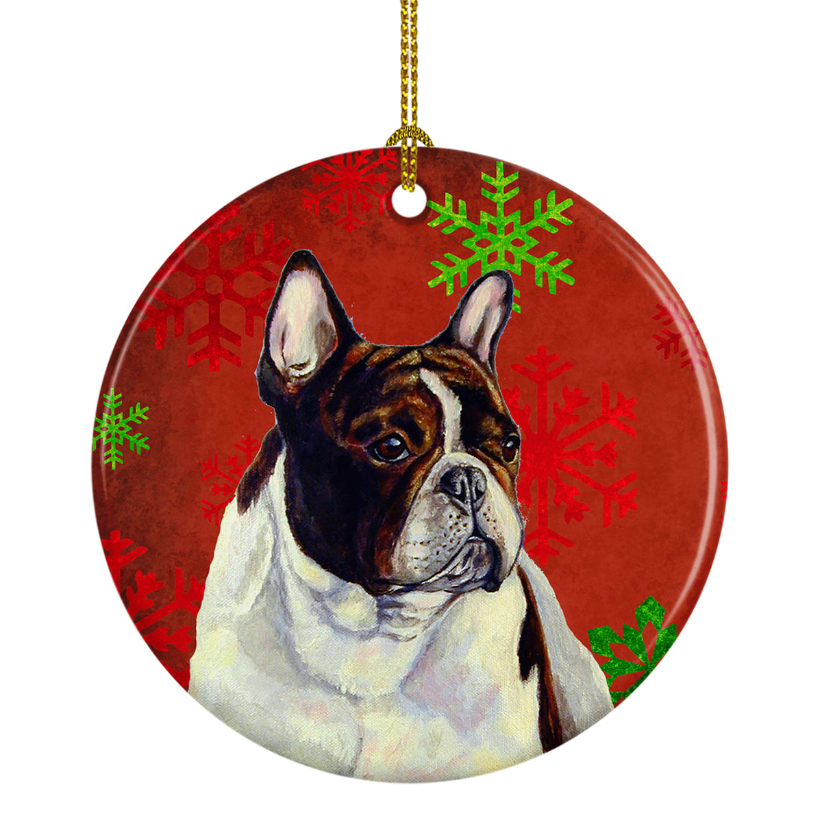French Bulldog Red Snowflake Holiday Christmas Ceramic Ornament LH9337 - the-store.com