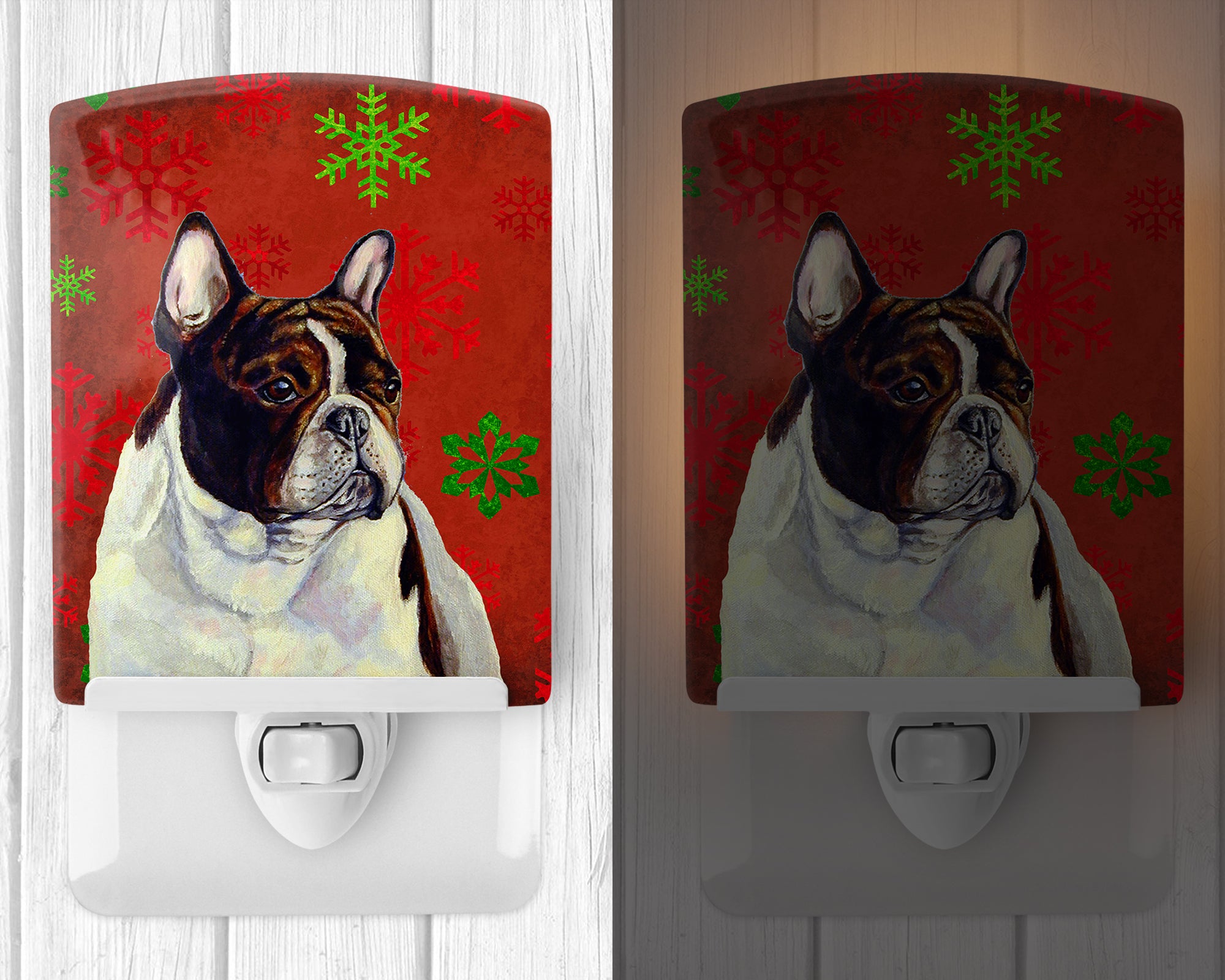 French Bulldog Red and Green Snowflakes Holiday Christmas Ceramic Night Light LH9337CNL - the-store.com