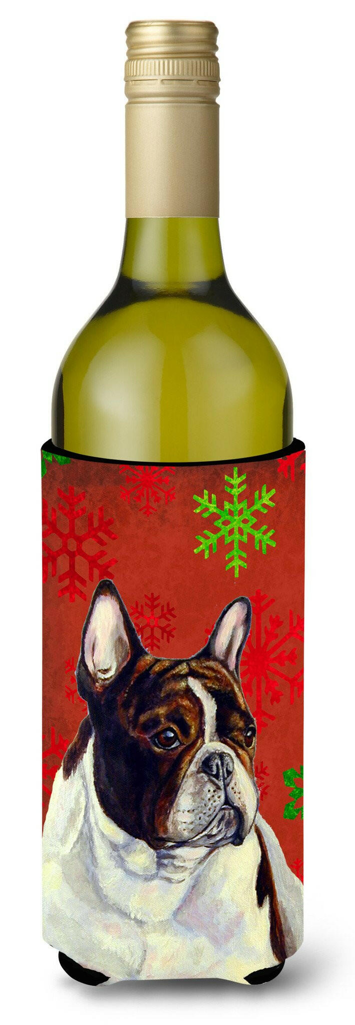 French Bulldog Snowflakes Holiday Christmas Wine Bottle Beverage Insulator Beverage Insulator Hugger by Caroline&#39;s Treasures