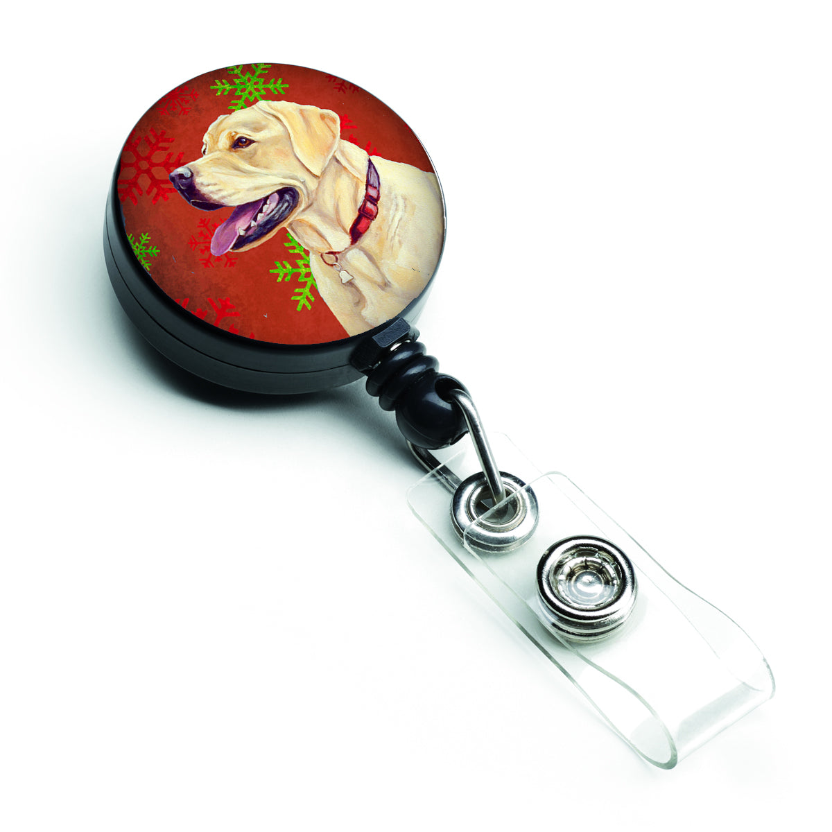 Labrador Red and Green Snowflakes Holiday Christmas Retractable Badge Reel LH9338BR