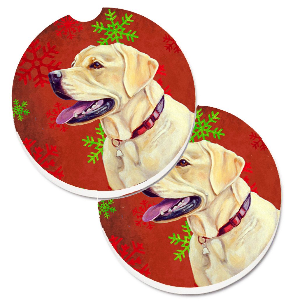 Labrador Red and Green Snowflakes Holiday Christmas Set of 2 Cup Holder Car Coasters LH9338CARC by Caroline&#39;s Treasures