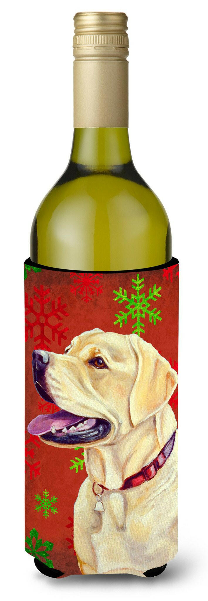 Labrador Red and Green Snowflakes Holiday Christmas Wine Bottle Beverage Insulator Beverage Insulator Hugger by Caroline's Treasures