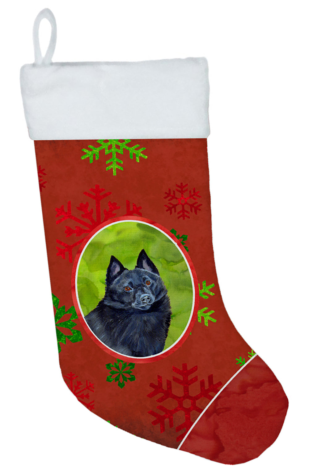 Schipperke Red and Green Snowflakes Holiday Christmas Christmas Stocking LH9339