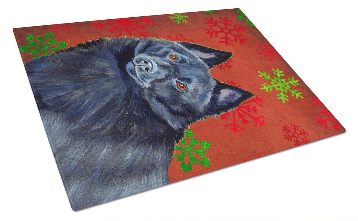 Schipperke Red and Green Snowflakes Holiday Christmas Glass Cutting Board Large by Caroline&#39;s Treasures