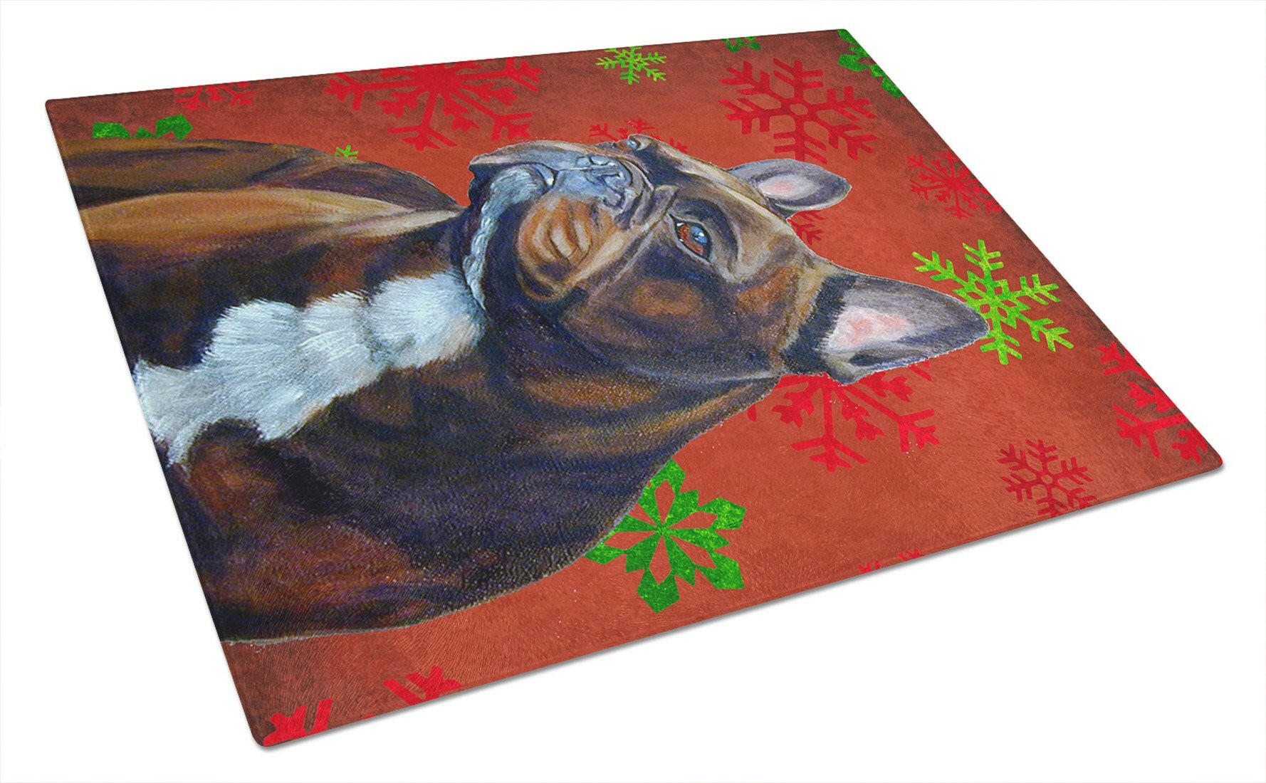 French Bulldog Red and Green Snowflakes Christmas Glass Cutting Board Large by Caroline's Treasures