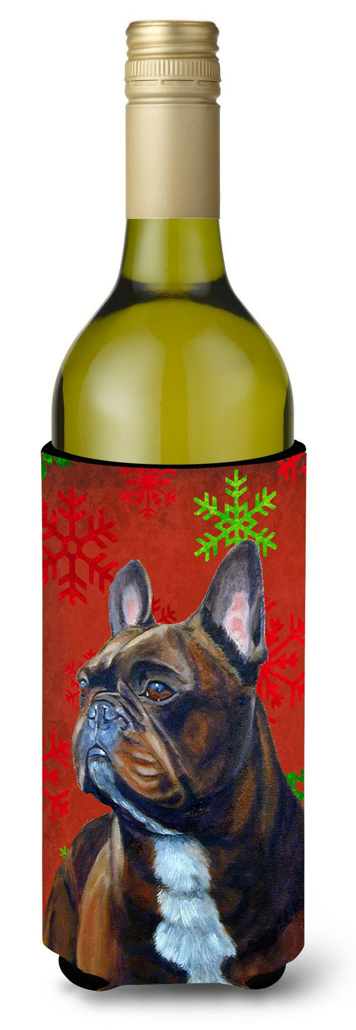 French Bulldog Snowflakes Holiday Christmas Wine Bottle Beverage Insulator Beverage Insulator Hugger by Caroline's Treasures