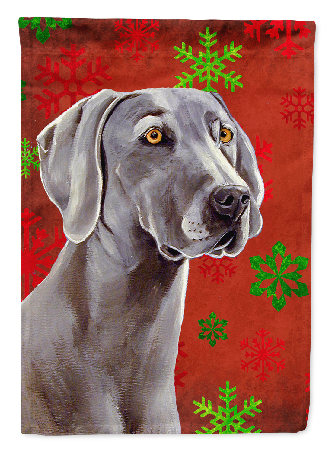 Weimaraner Red Green Snowflakes Christmas Flag Canvas House Size