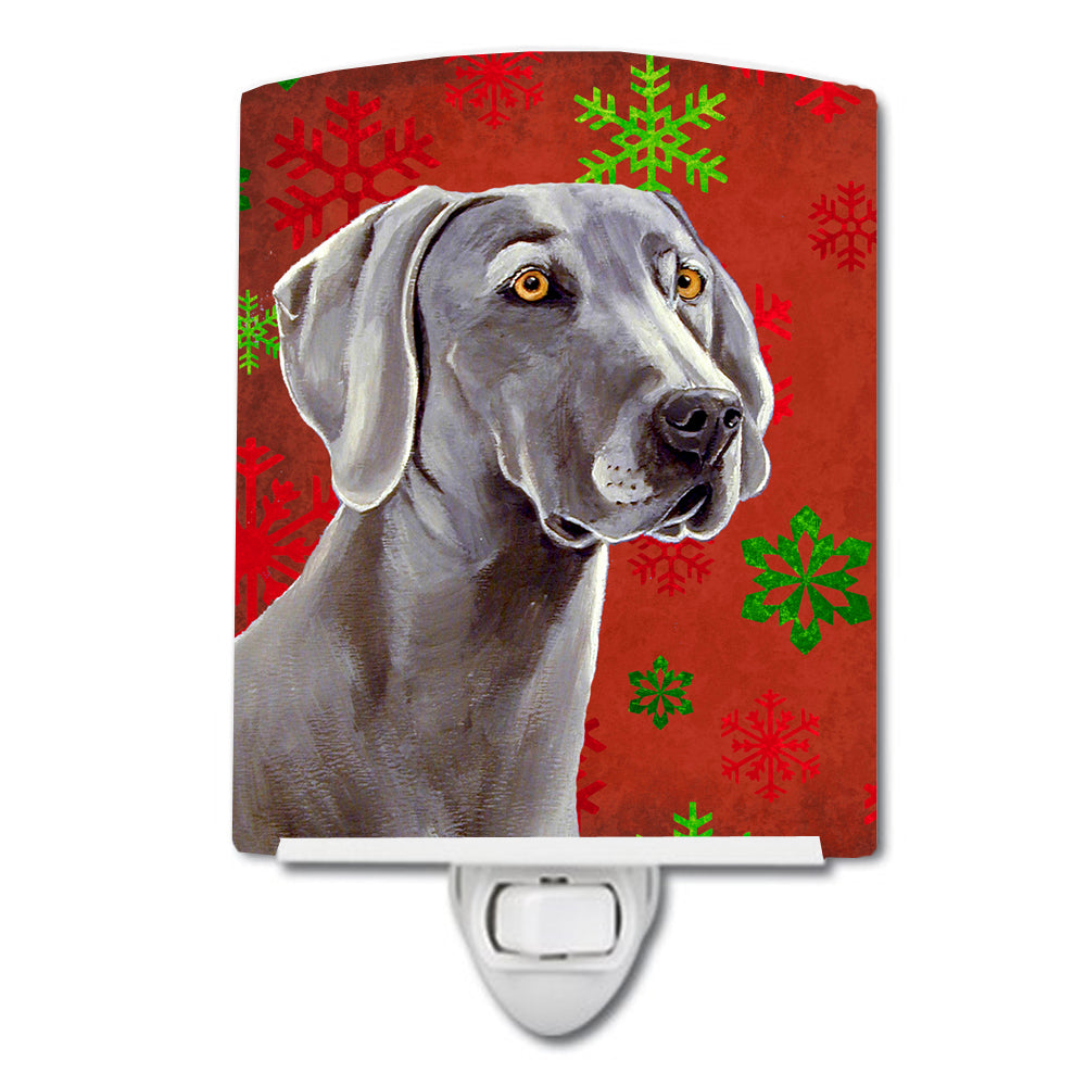 Weimaraner Red and Green Snowflakes Holiday Christmas Ceramic Night Light LH9341CNL - the-store.com