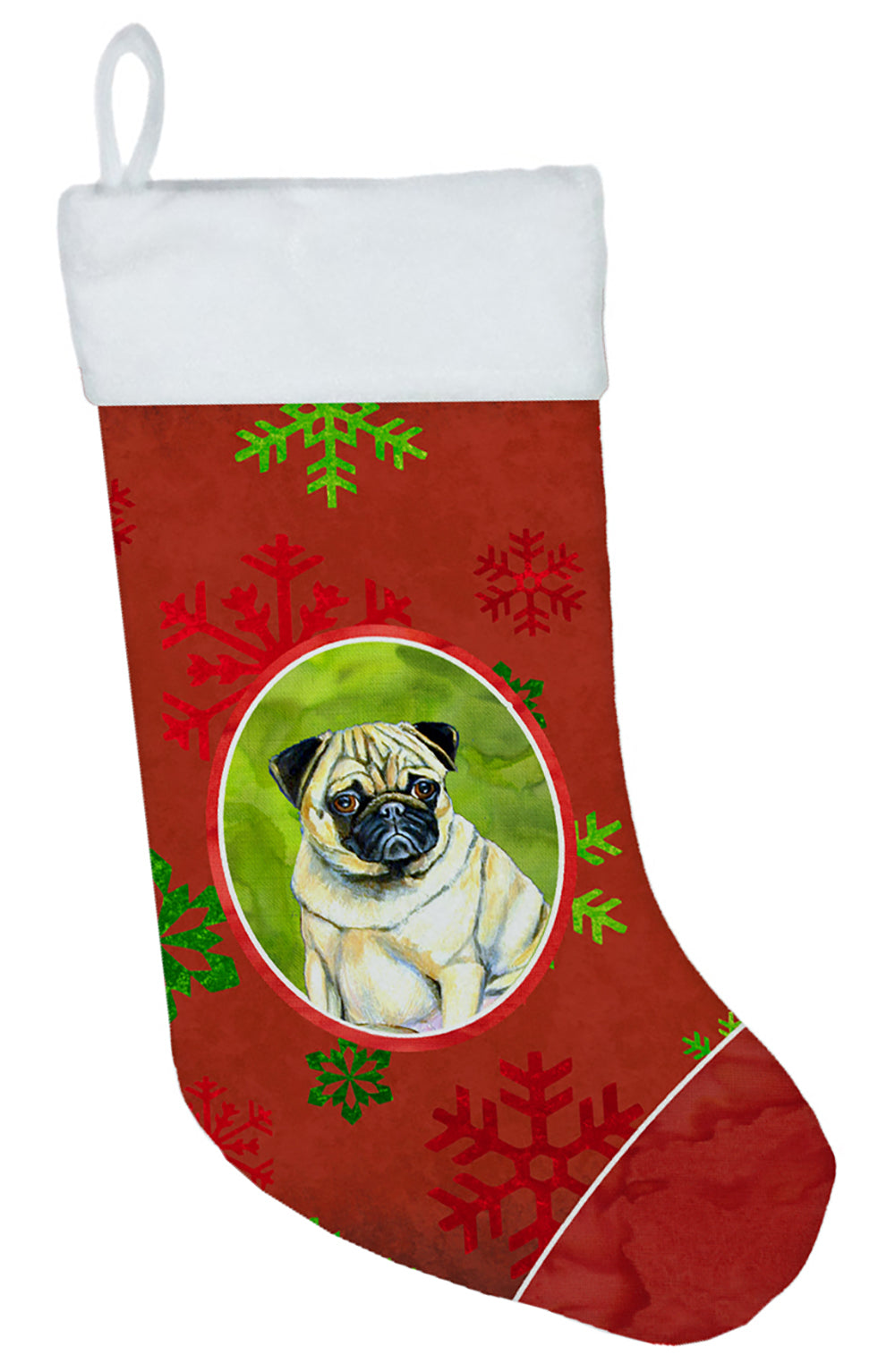 Pug Red and Green Snowflakes Holiday Christmas Christmas Stocking LH9342  the-store.com.