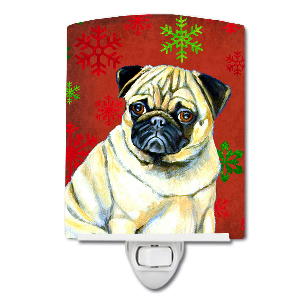 Pug Red and Green Snowflakes Holiday Christmas Ceramic Night Light LH9342CNL - the-store.com