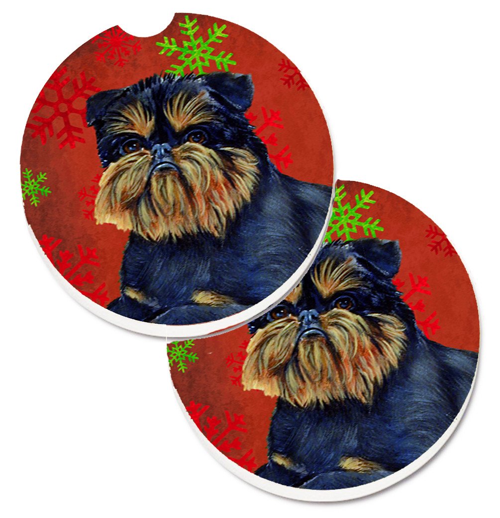 Brussels Griffon Red and Green Snowflakes Holiday Christmas Set of 2 Cup Holder Car Coasters LH9343CARC by Caroline&#39;s Treasures