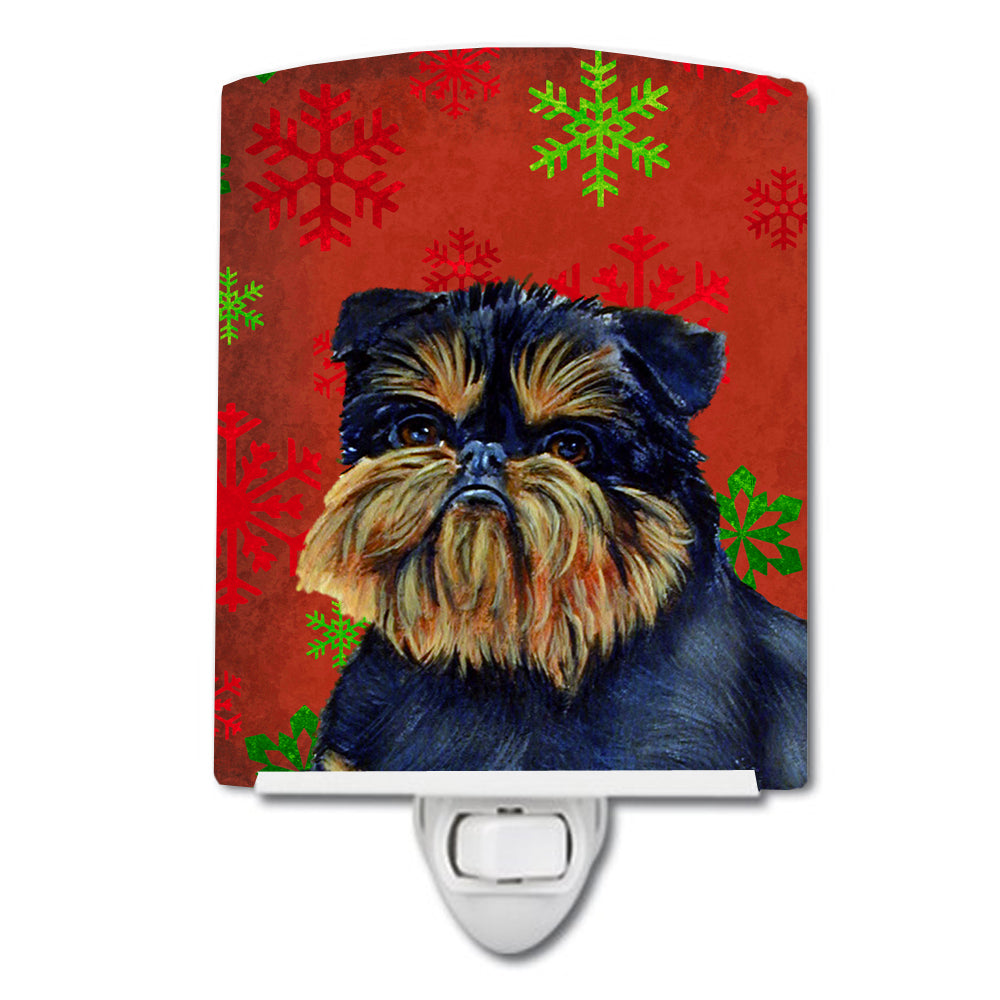 Brussels Griffon Red and Green Snowflakes Holiday Christmas Ceramic Night Light LH9343CNL - the-store.com