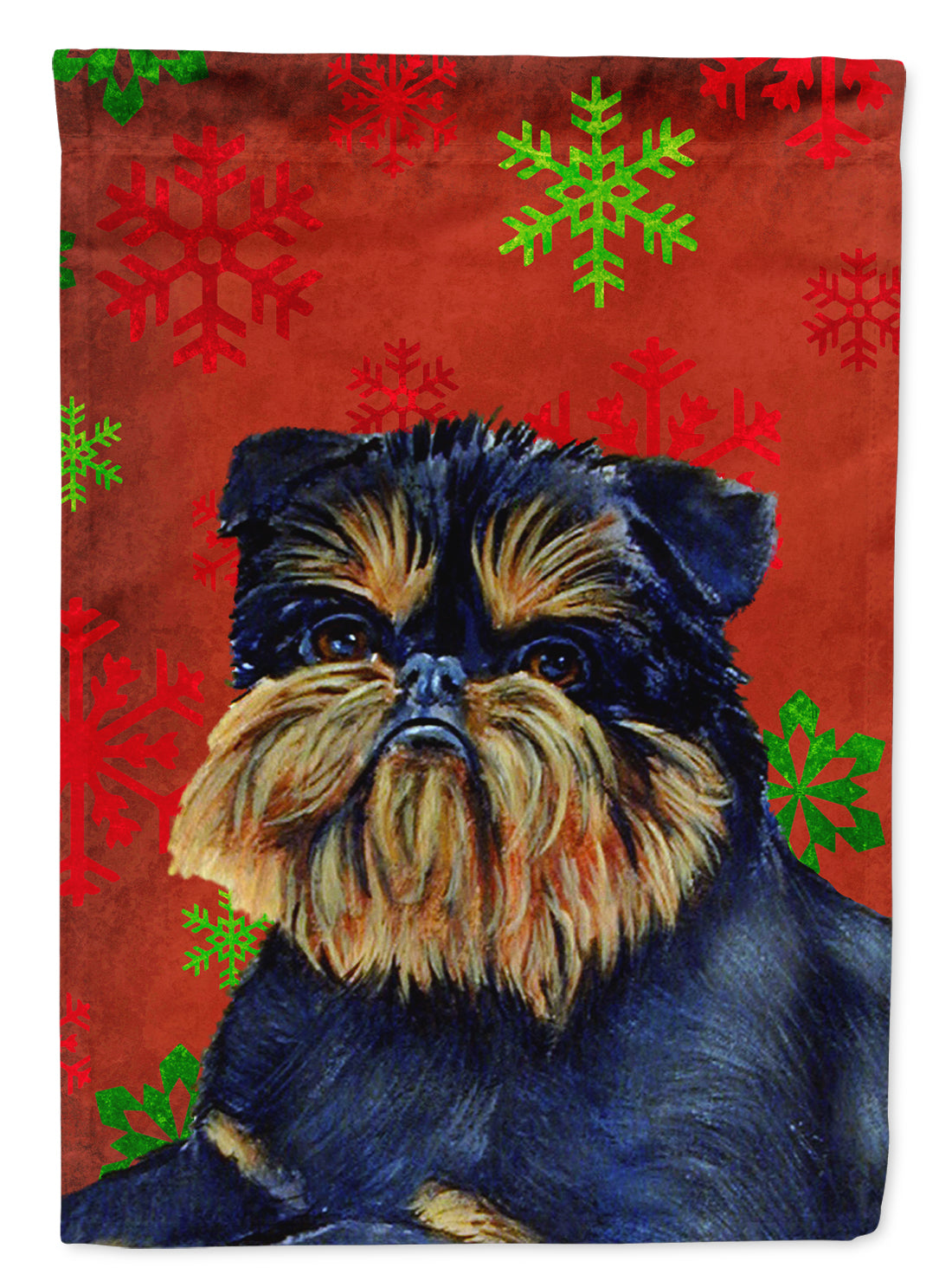 Brussels Griffon Red and Green Snowflakes Holiday Christmas Flag Garden Size