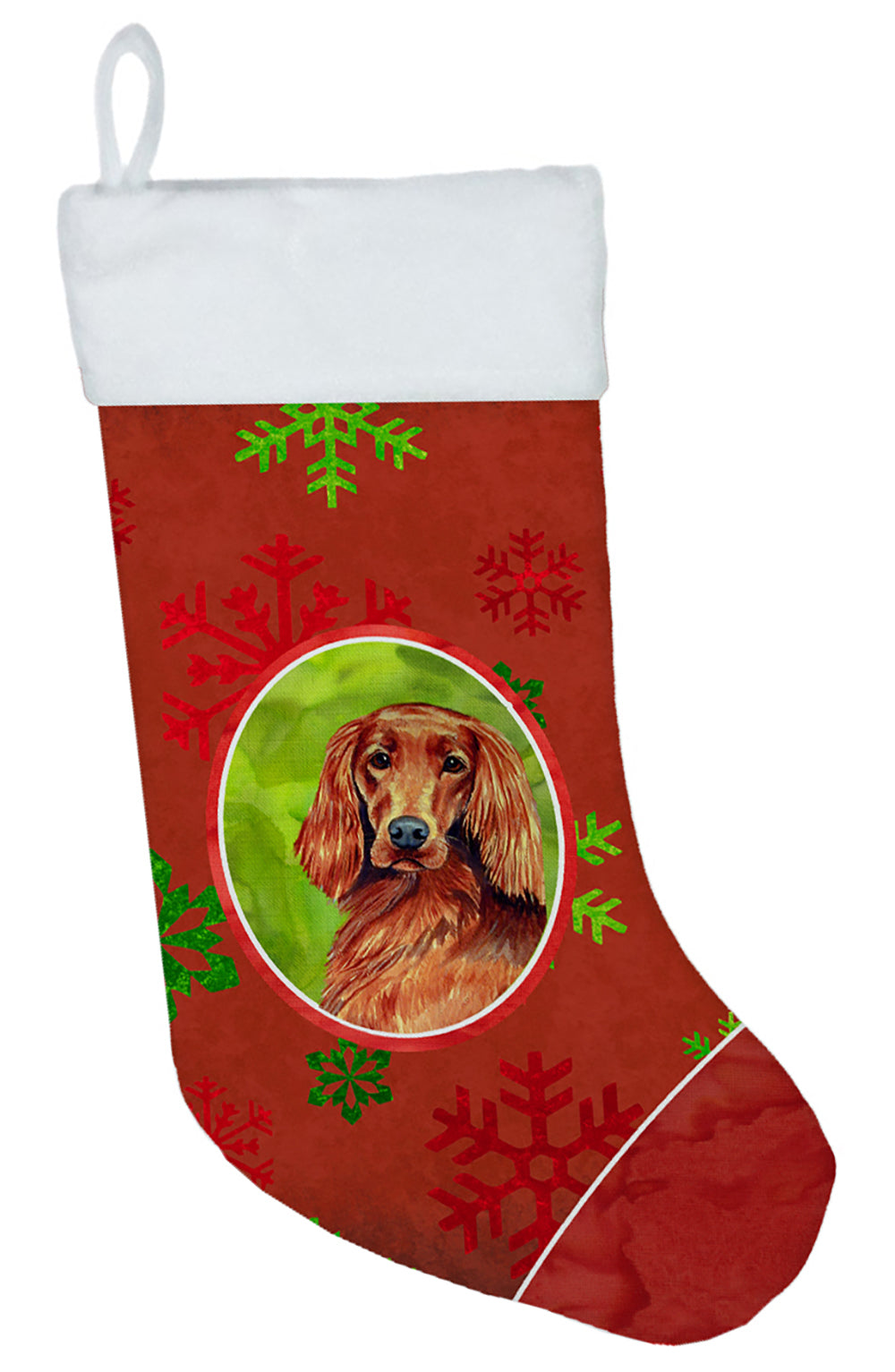 Irish Setter Red and Green Snowflakes Holiday Christmas Stocking  the-store.com.