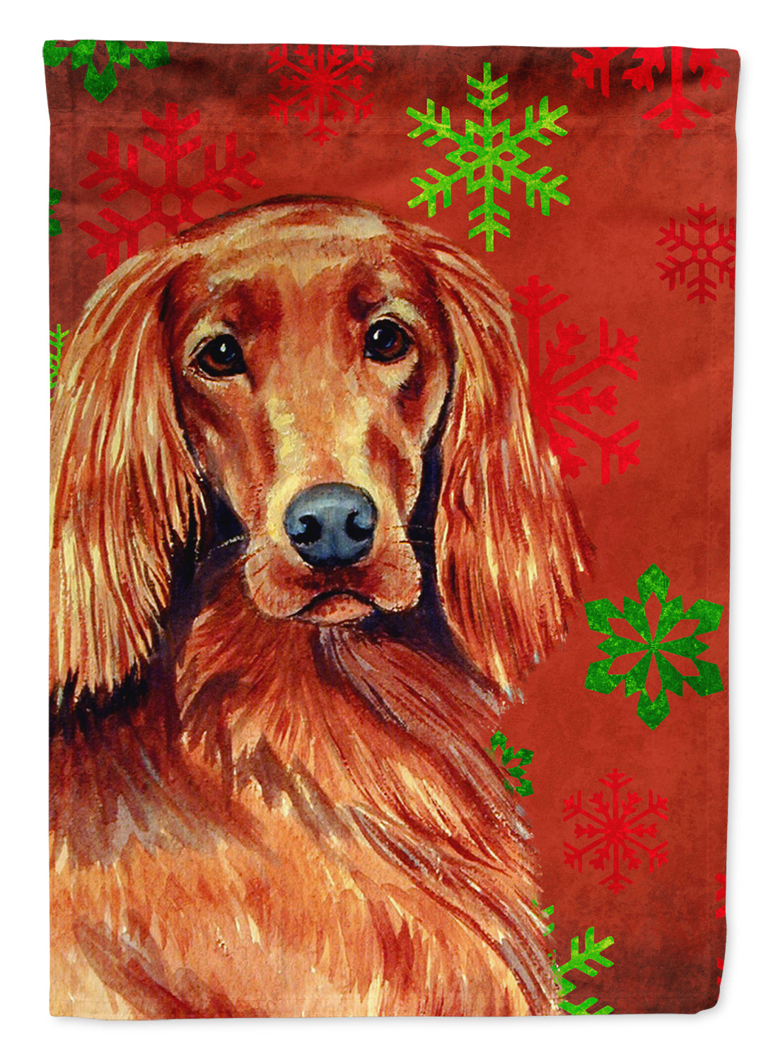 Irish Setter Red and Green Snowflakes Holiday Christmas Flag Canvas House Size