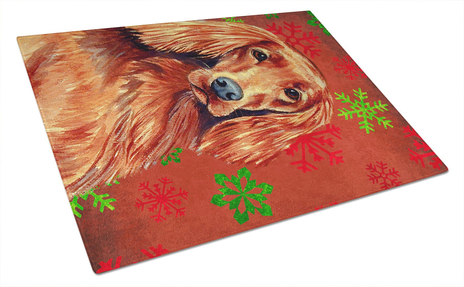Irish Setter Red and Green Snowflakes Christmas Glass Cutting Board Large by Caroline's Treasures