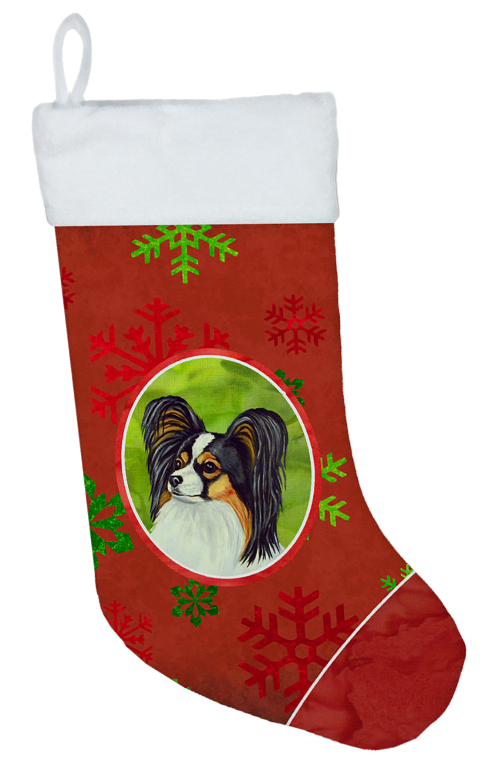Papillon Red and Green Snowflakes Holiday Christmas Christmas Stocking LH9345