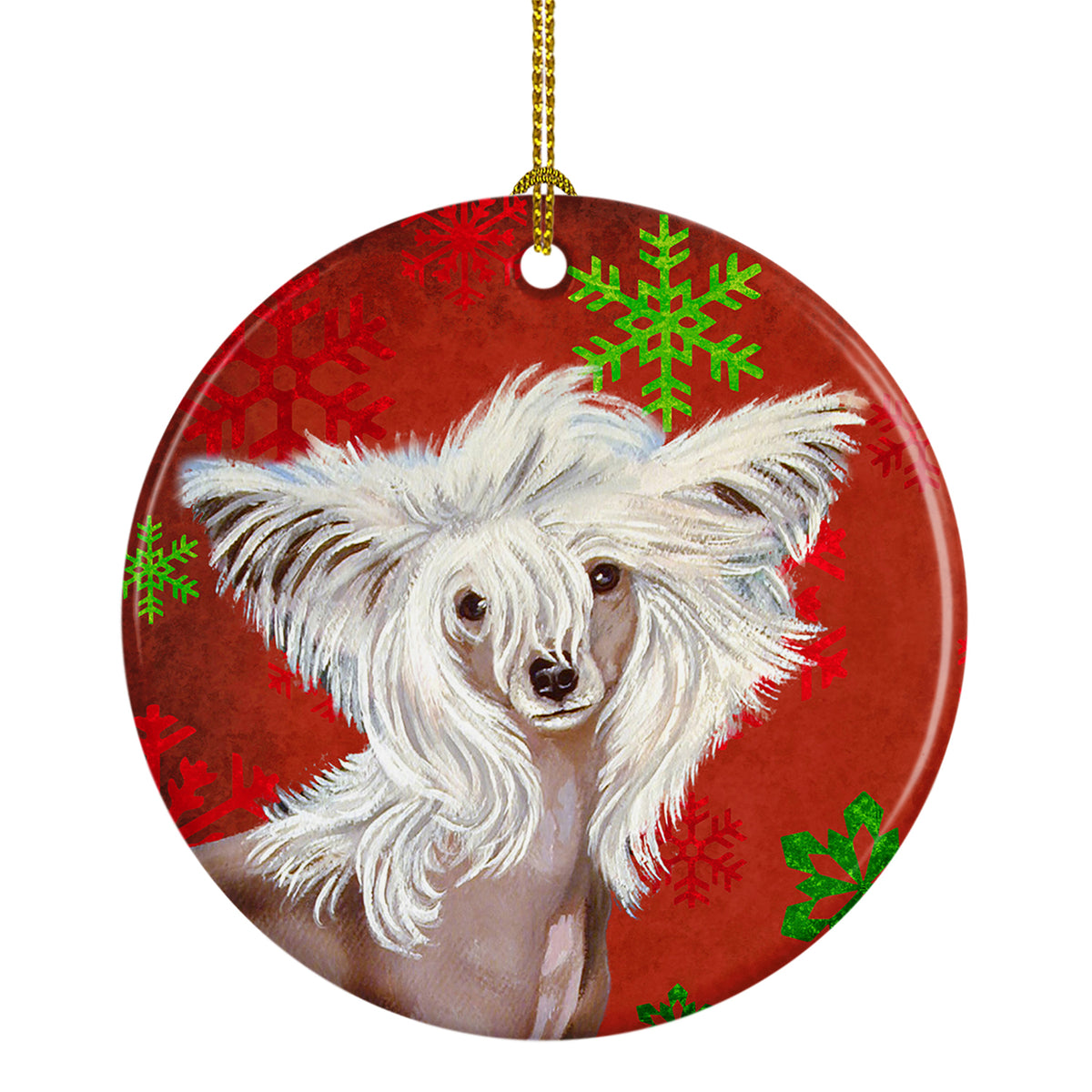 Chinese Crested Red Snowflake Holiday Christmas Ceramic Ornament LH9347 - the-store.com