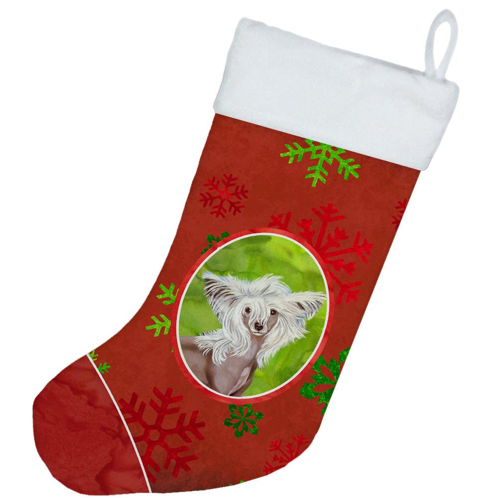 Chinese Crested Red and Green Snowflakes Holiday Christmas Stocking