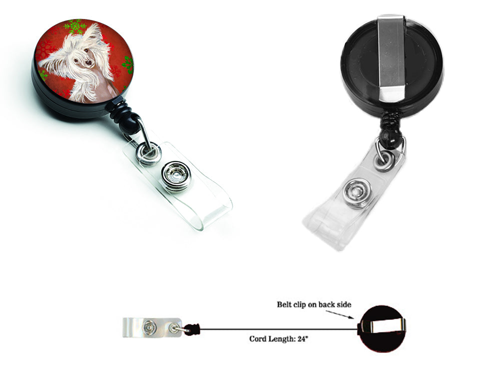 Chinese Crested Red and Green Snowflakes Holiday Christmas Retractable Badge Reel LH9347BR  the-store.com.