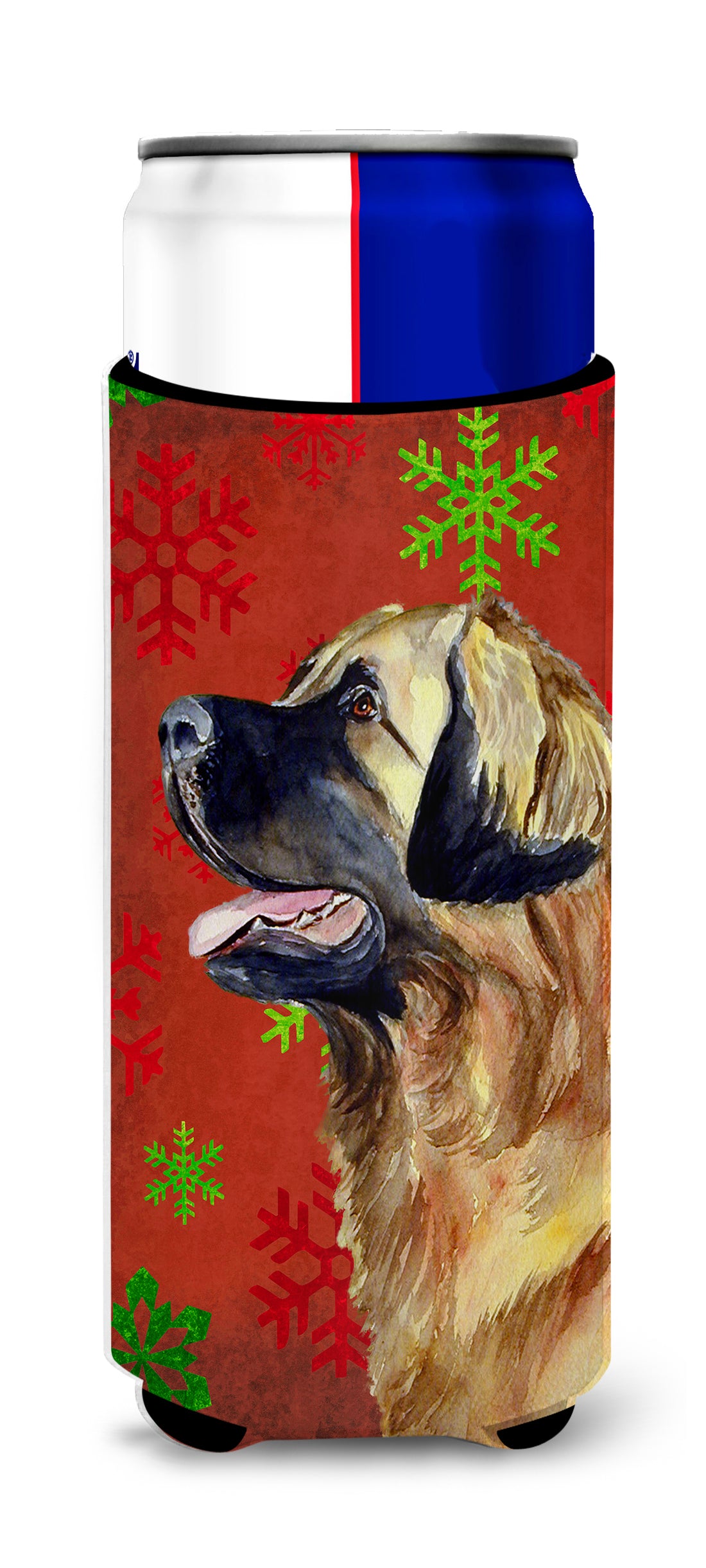 Leonberger Red and Green Snowflakes Holiday Christmas Ultra Beverage Insulators for slim cans LH9348MUK.
