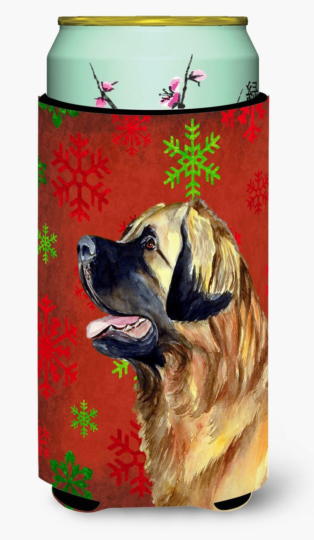 Leonberger Red and Green Snowflakes Holiday Christmas  Tall Boy Beverage Insulator Beverage Insulator Hugger by Caroline's Treasures