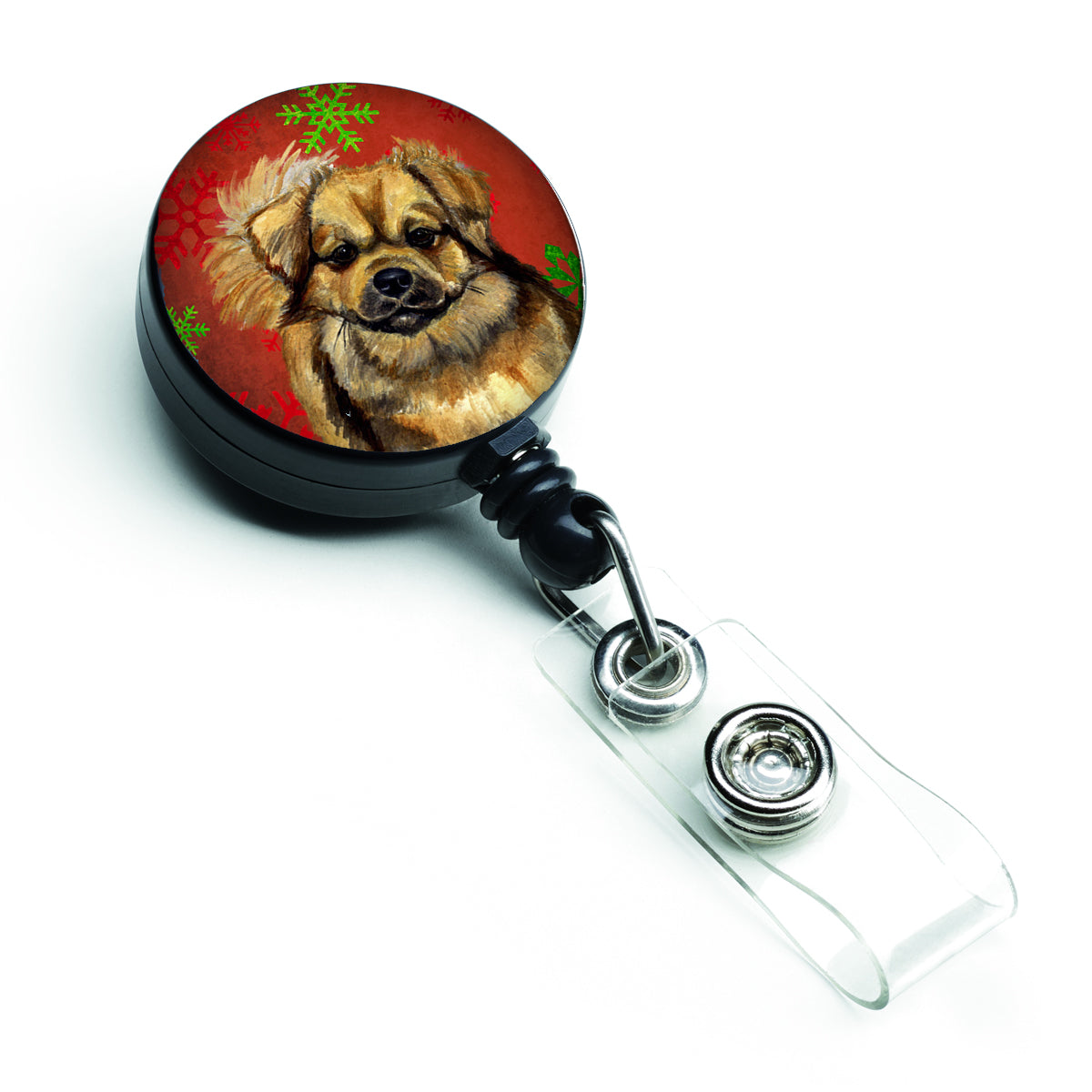 Tibetan Spaniel Red Green Snowflake Holiday Christmas Retractable Badge Reel LH9349BR  the-store.com.