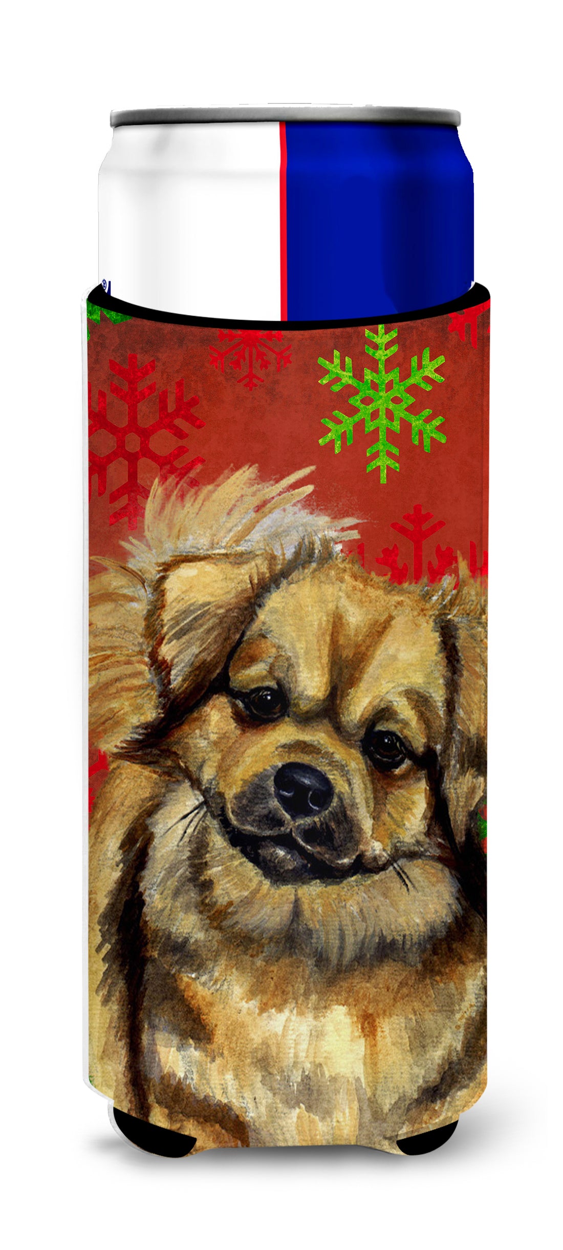 Tibetan Spaniel Red Green Snowflake Holiday Christmas Ultra Beverage Insulators for slim cans LH9349MUK