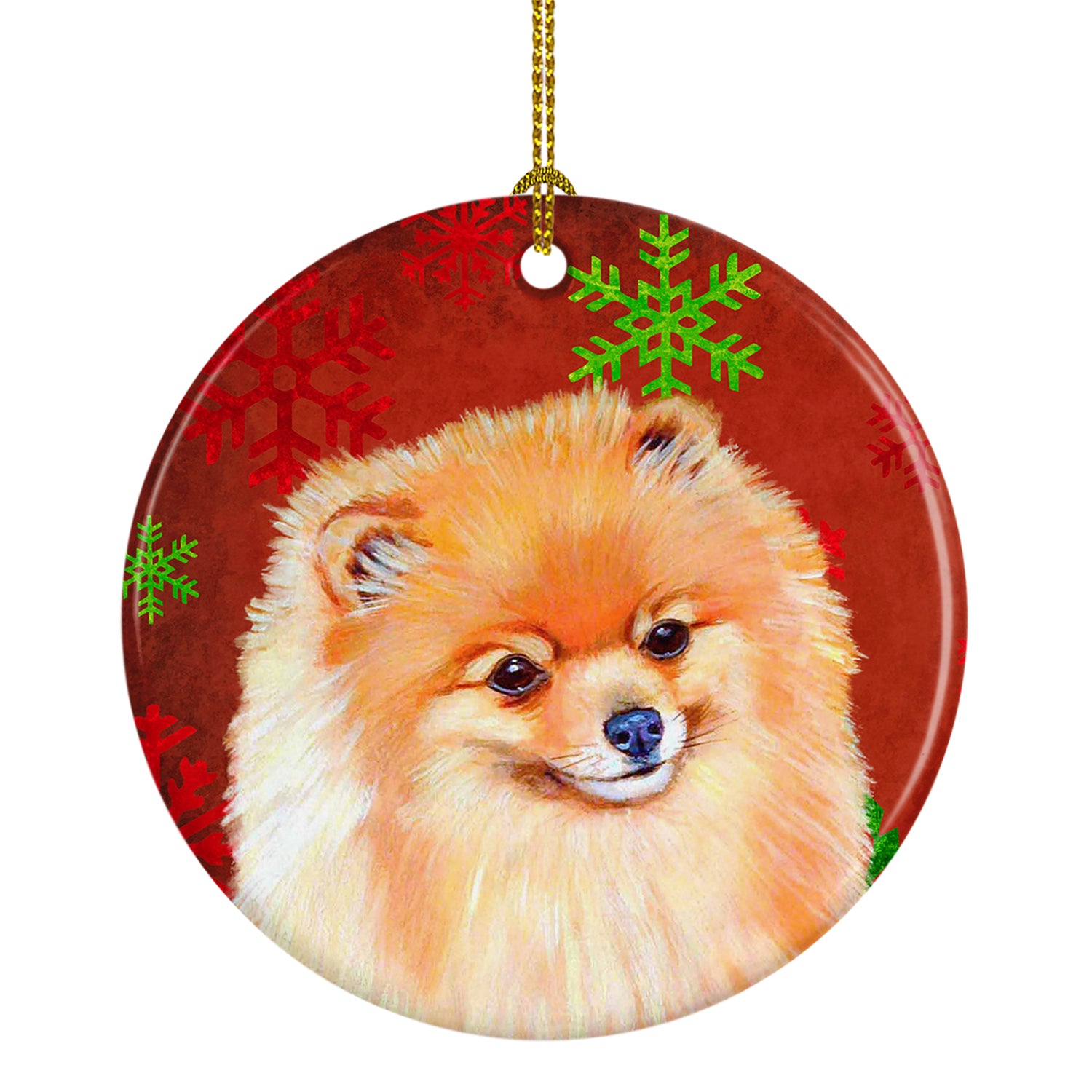 Pomeranian Red Snowflake Holiday Christmas Ceramic Ornament LH9350 - the-store.com