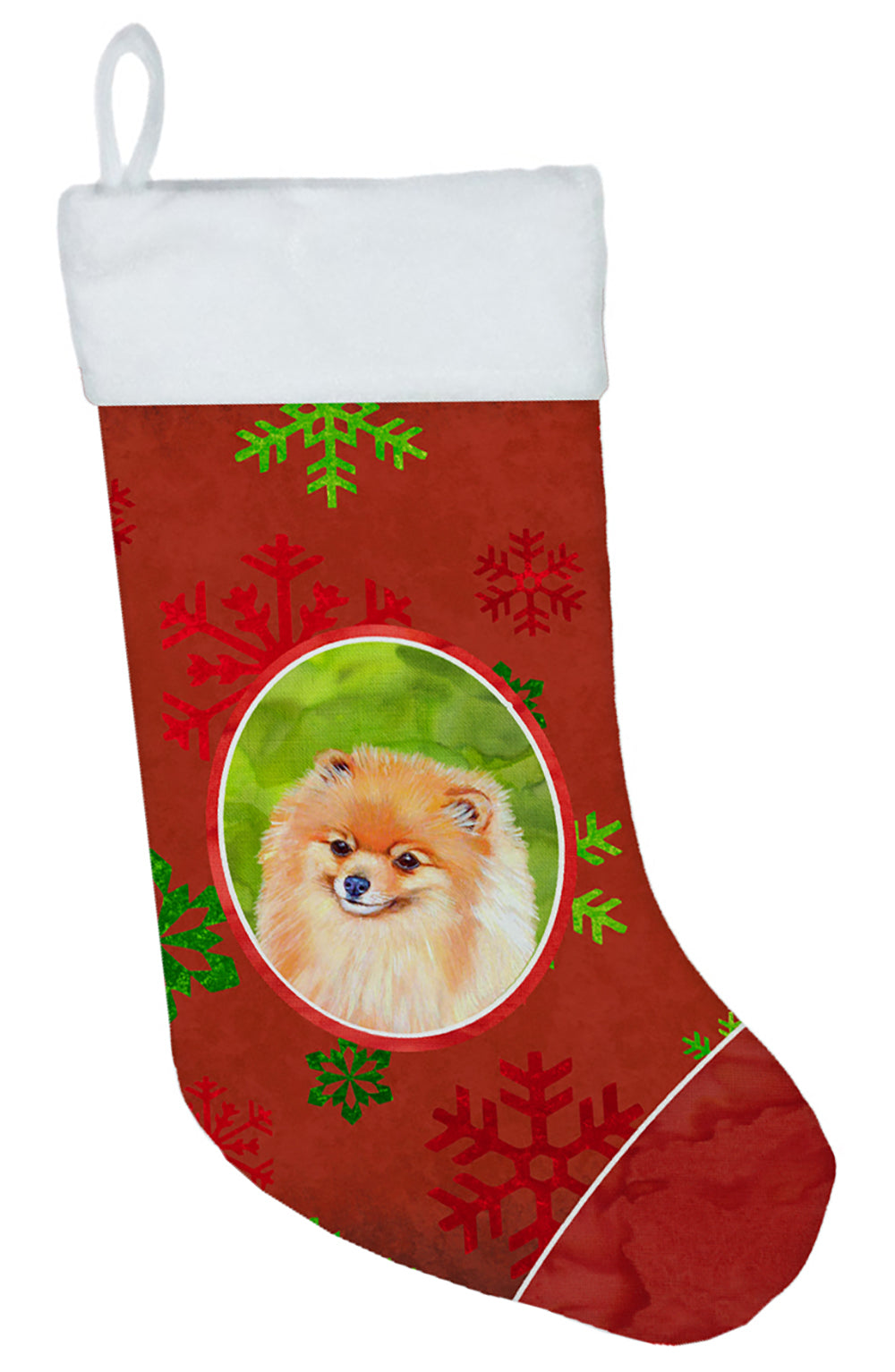 Pomeranian Red and Green Snowflakes Holiday Christmas Christmas Stocking LH9350  the-store.com.