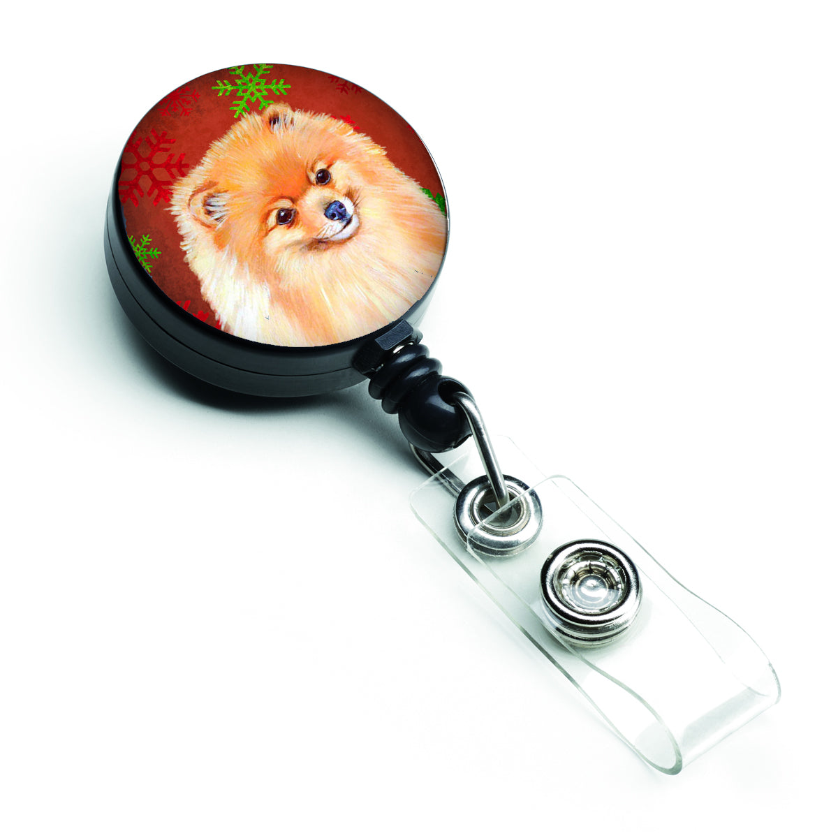 Pomeranian Red and Green Snowflakes Holiday Christmas Retractable Badge Reel LH9350BR