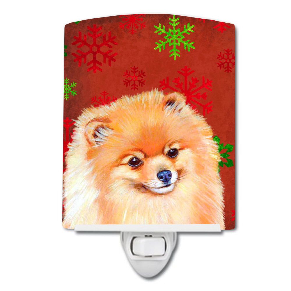 Pomeranian Red and Green Snowflakes Holiday Christmas Ceramic Night Light LH9350CNL - the-store.com