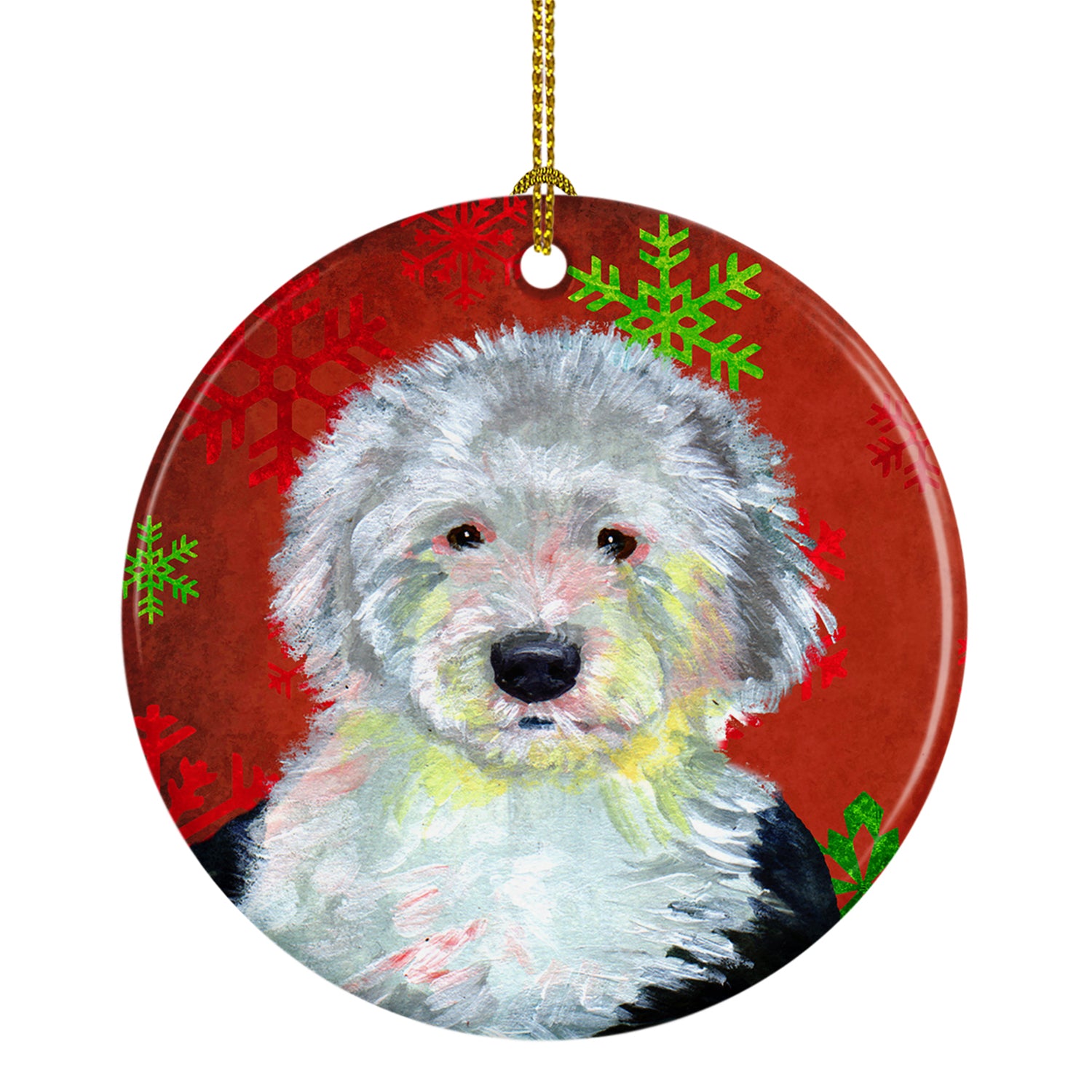 Old English Sheepdog Red Snowflake Holiday Christmas Ceramic Ornament LH9351 - the-store.com