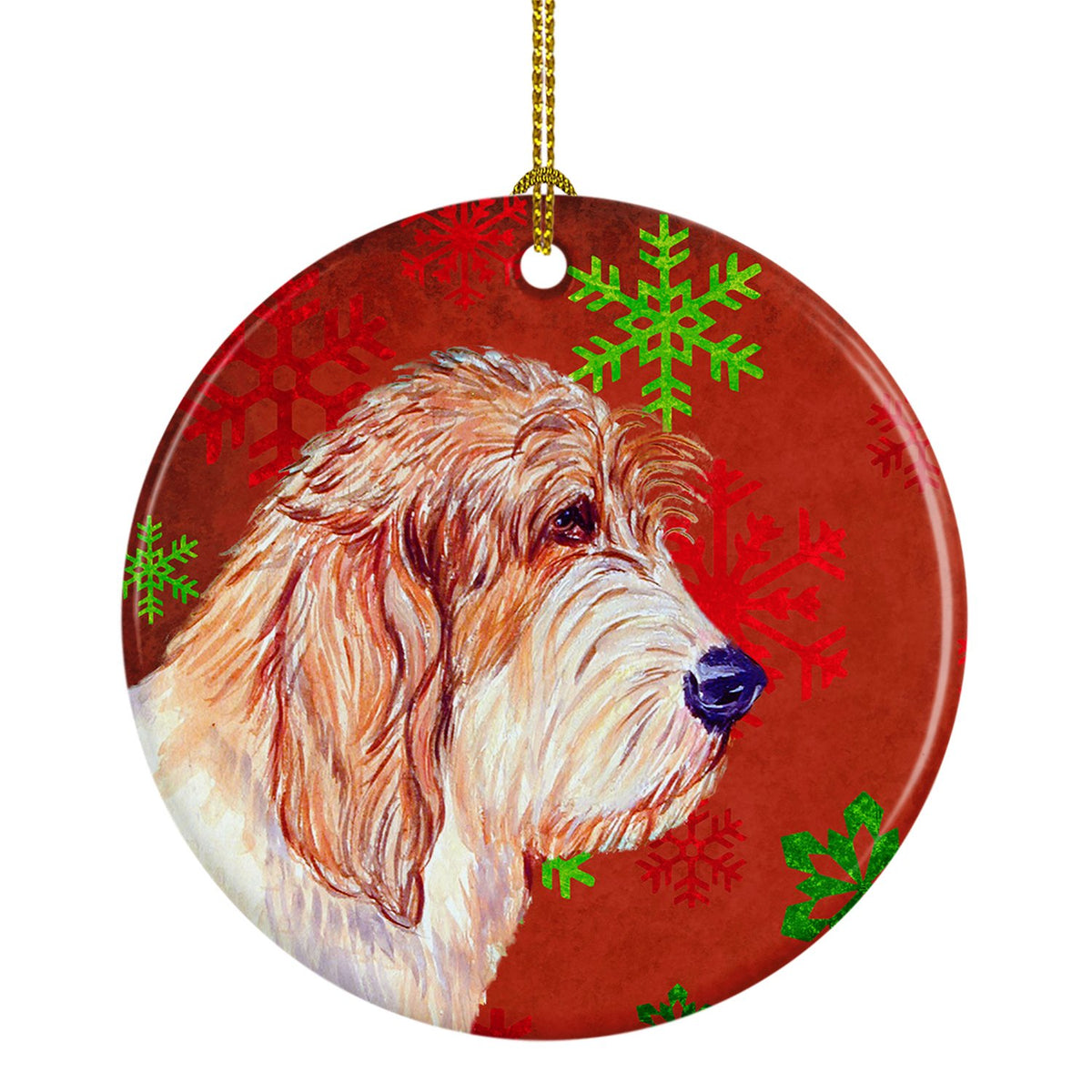Petit Basset Griffon Vendeen Red Snowflake Holiday Christmas Ceramic Ornament by Caroline&#39;s Treasures