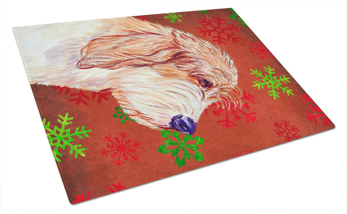Petit Basset Griffon Vendeen Red Snowflakes Christmas Glass Cutting Board Large by Caroline&#39;s Treasures