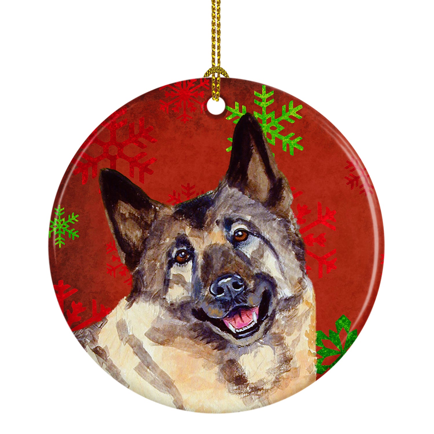 Norwegian Elkhound Red Snowflake Holiday Christmas Ceramic Ornament LH9353 - the-store.com