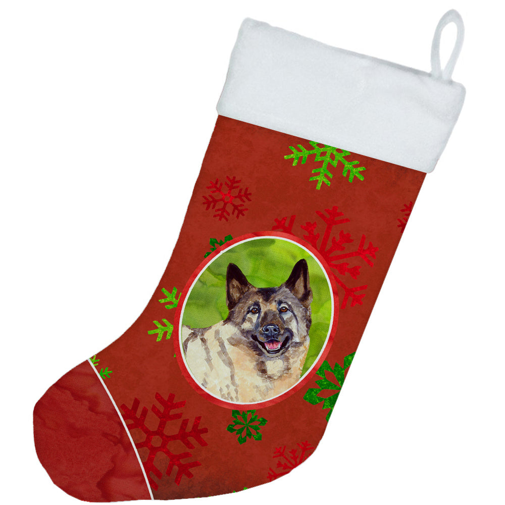 Norwegian Elkhound Red Green Snowflakes Holiday Christmas  Stocking  the-store.com.