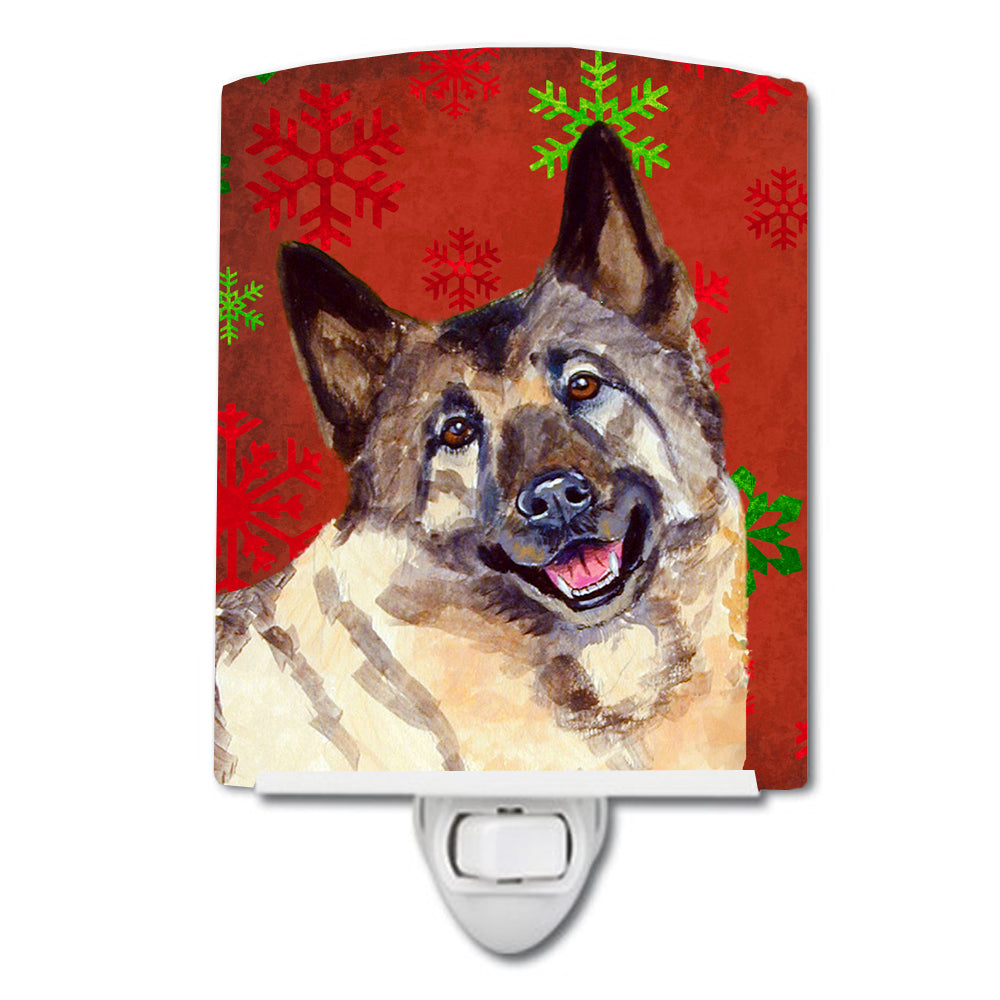Norwegian Elkhound Red and Green Snowflakes Holiday Christmas Ceramic Night Light LH9353CNL - the-store.com