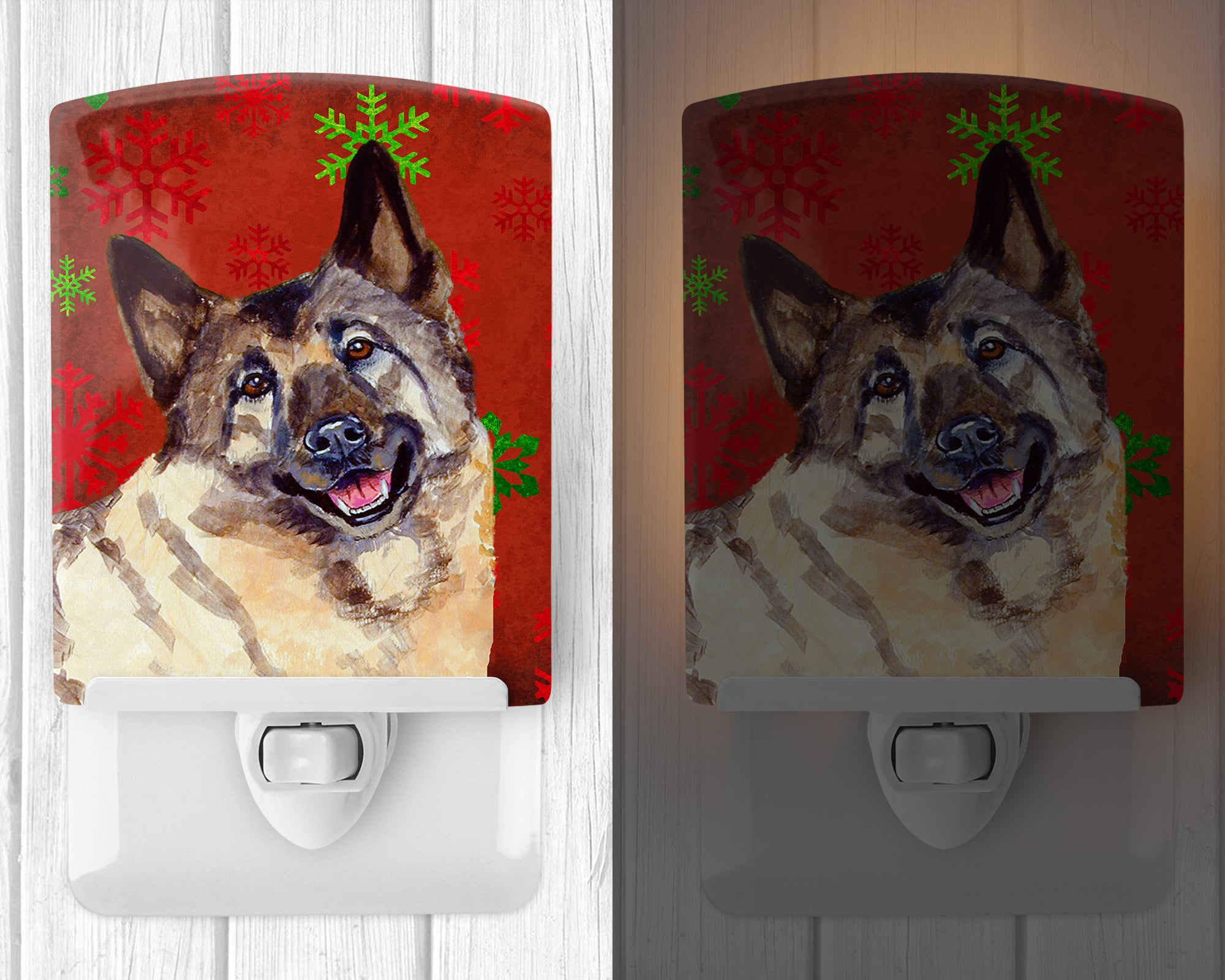 Norwegian Elkhound Red and Green Snowflakes Holiday Christmas Ceramic Night Light LH9353CNL - the-store.com