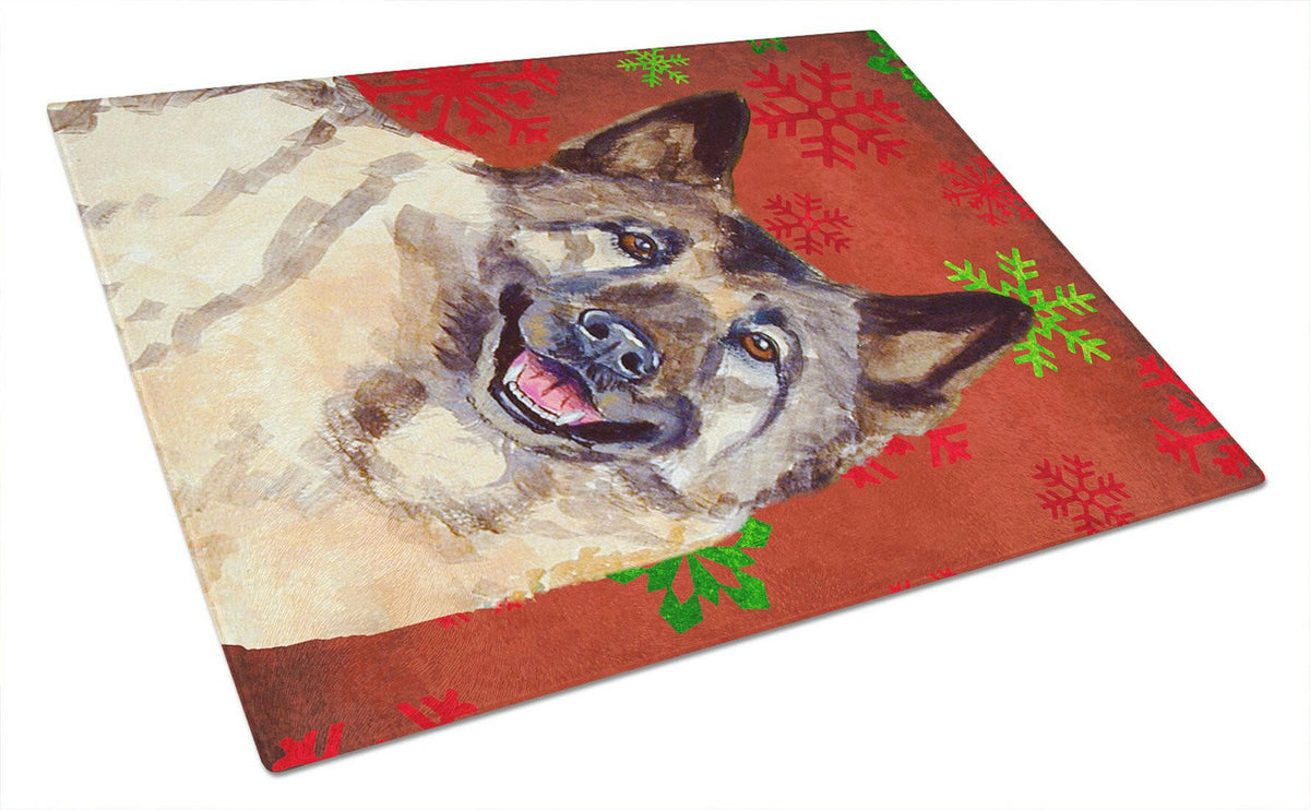 Norwegian Elkhound Red and Green Snowflakes Christmas Glass Cutting Board Large by Caroline&#39;s Treasures