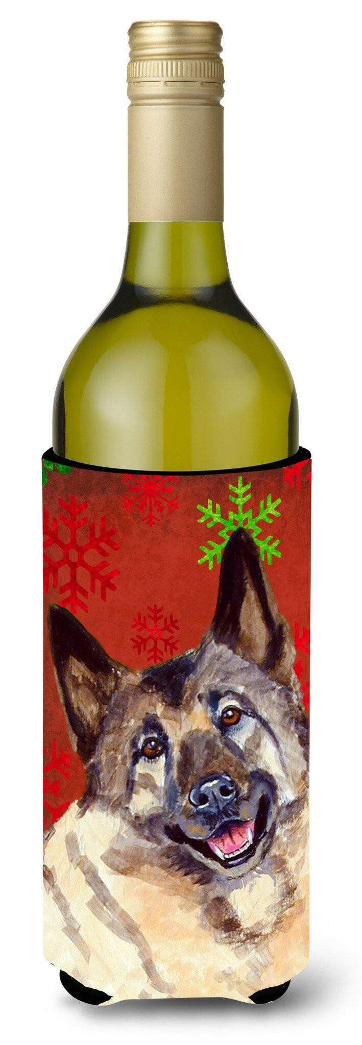 Norwegian Elkhound Snowflakes Holiday Christmas Wine Bottle Beverage Insulator Beverage Insulator Hugger by Caroline's Treasures