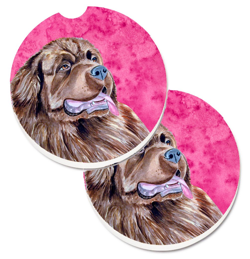 Pink Newfoundland Set of 2 Cup Holder Car Coasters LH9354PKCARC by Caroline&#39;s Treasures