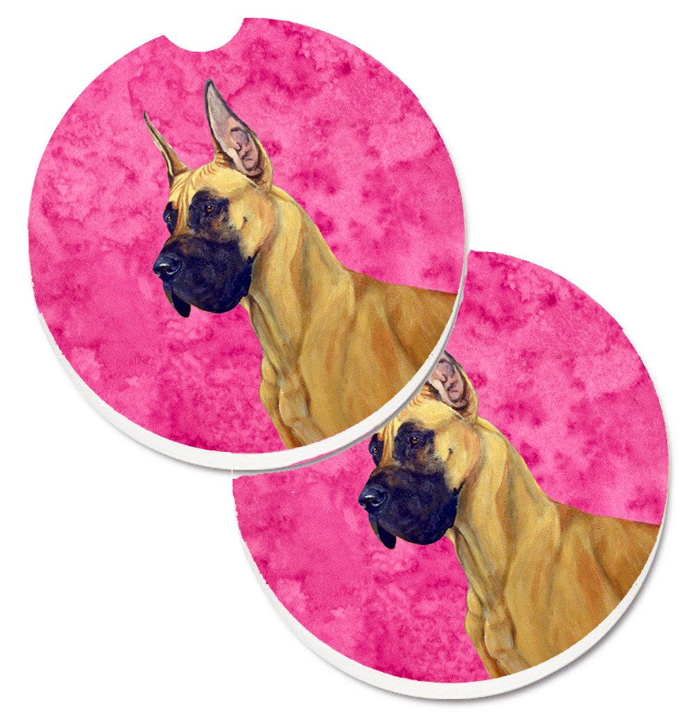 Pink Great Dane Set of 2 Cup Holder Car Coasters LH9355PKCARC by Caroline&#39;s Treasures