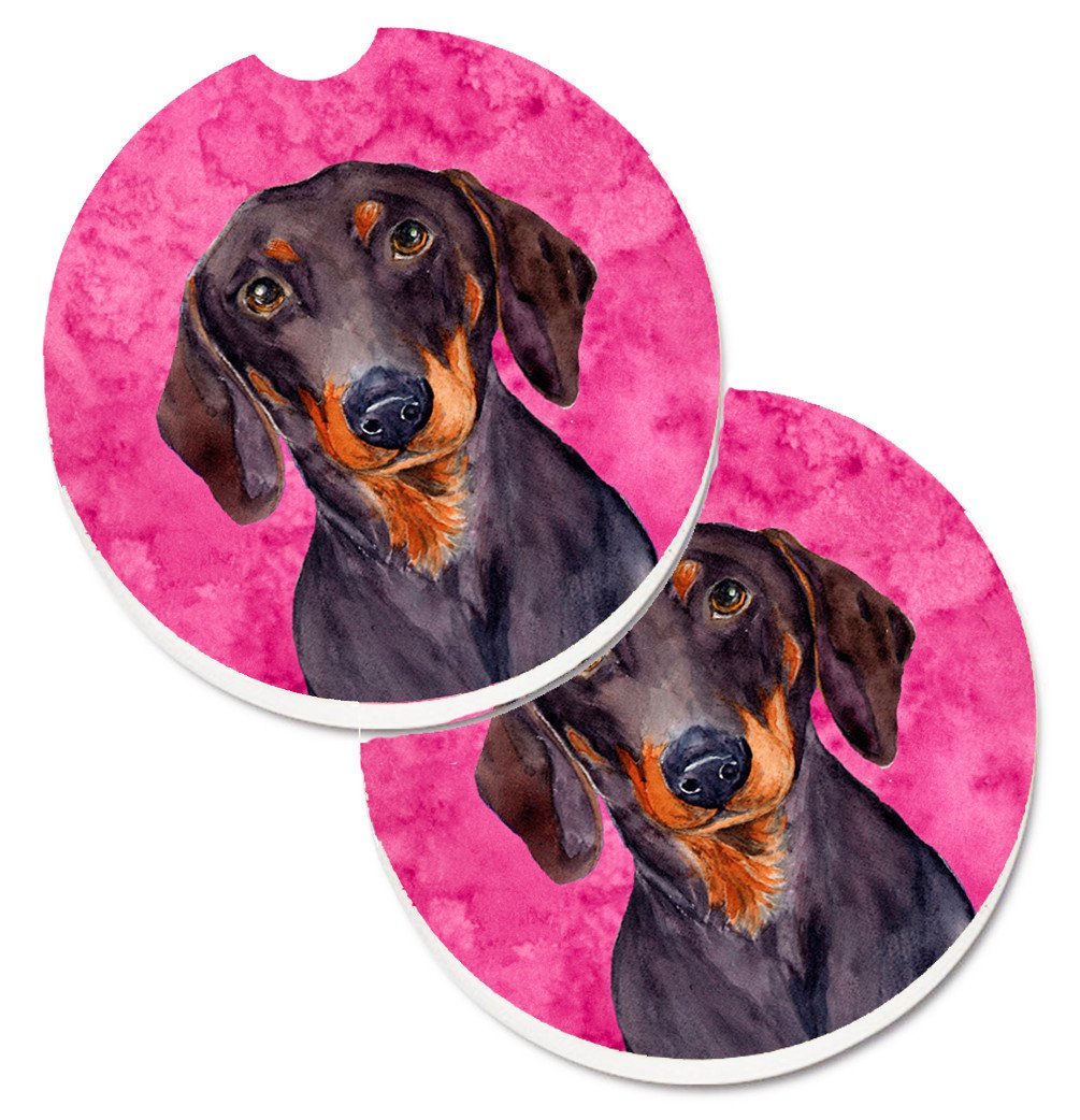 Pink Dachshund Set of 2 Cup Holder Car Coasters LH9358PKCARC by Caroline&#39;s Treasures
