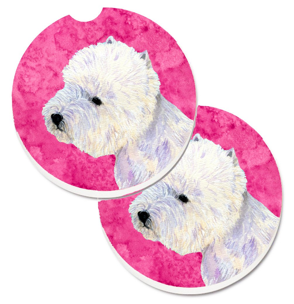 Pink Westie Set of 2 Cup Holder Car Coasters LH9360PKCARC by Caroline's Treasures