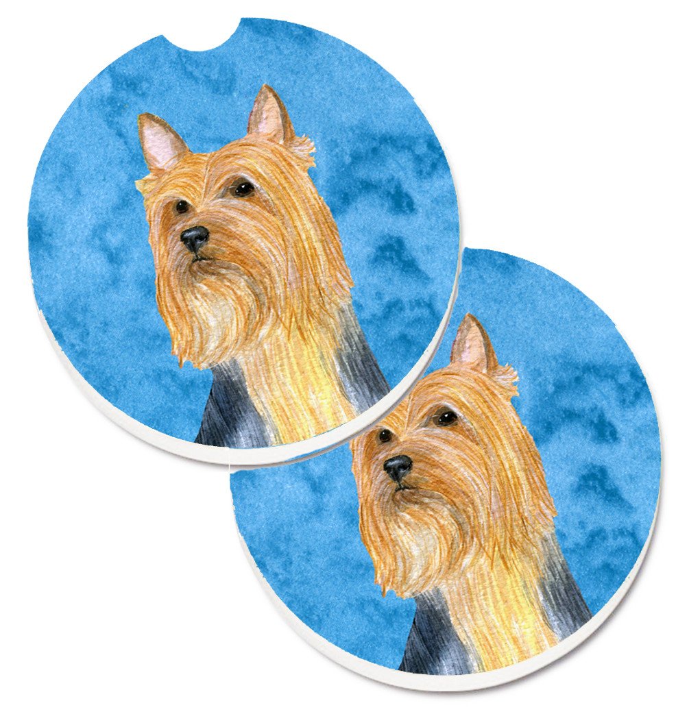 Blue Silky Terrier Set of 2 Cup Holder Car Coasters LH9361BUCARC by Caroline's Treasures