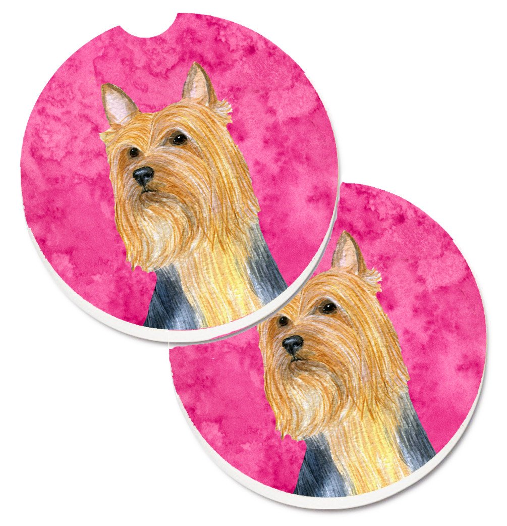 Pink Silky Terrier Set of 2 Cup Holder Car Coasters LH9361PKCARC by Caroline&#39;s Treasures