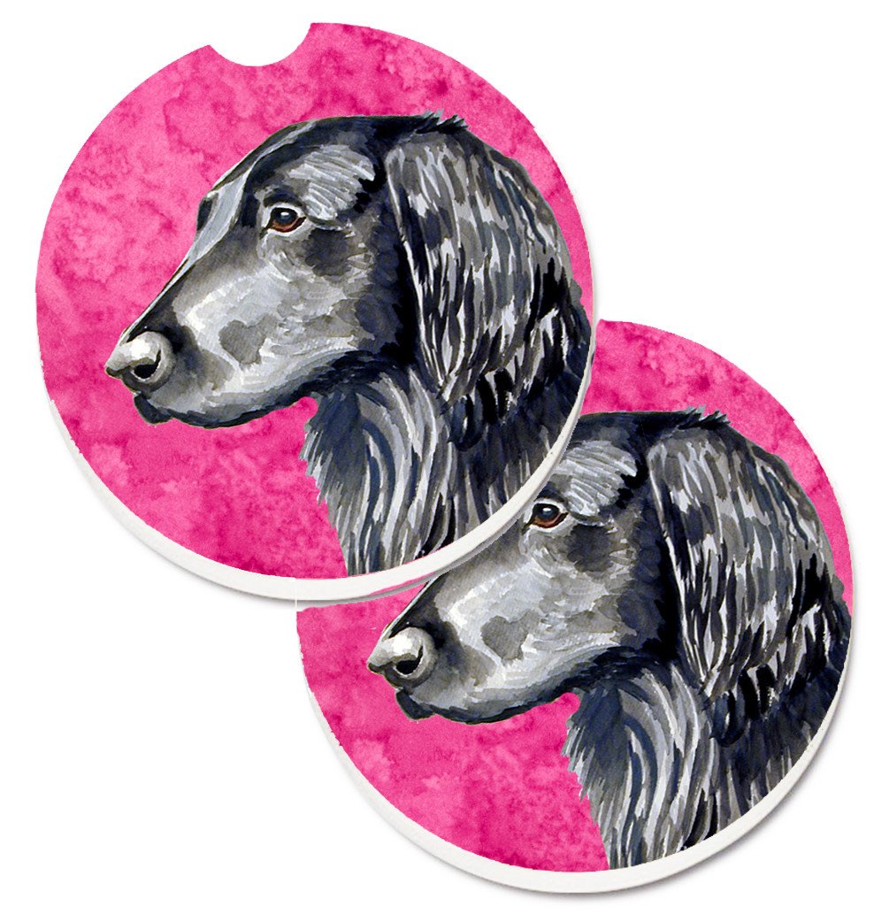 Pink Flat Coated Retriever Set of 2 Cup Holder Car Coasters LH9366PKCARC by Caroline&#39;s Treasures