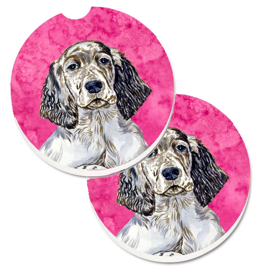 Pink English Setter Set of 2 Cup Holder Car Coasters LH9367PKCARC by Caroline&#39;s Treasures