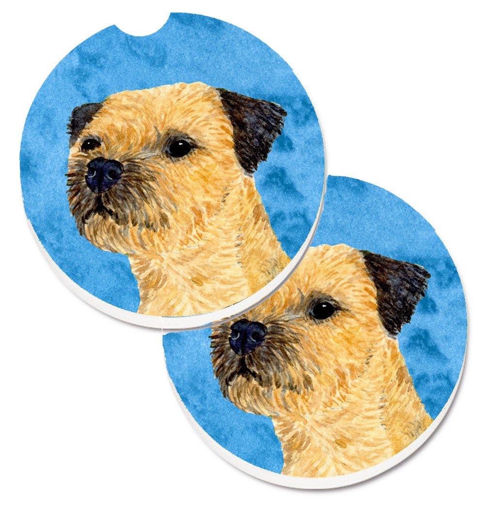 Blue Border Terrier Set of 2 Cup Holder Car Coasters LH9368BUCARC by Caroline&#39;s Treasures